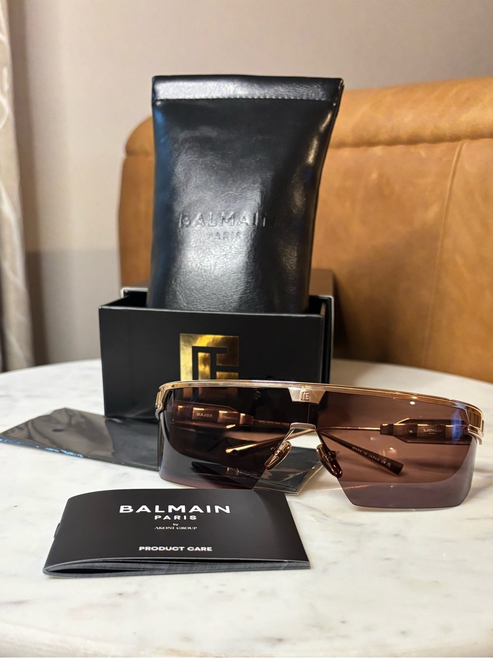 Balmain Major BPS-147C Rose Gold Titanium Shield Sunglasses NIB